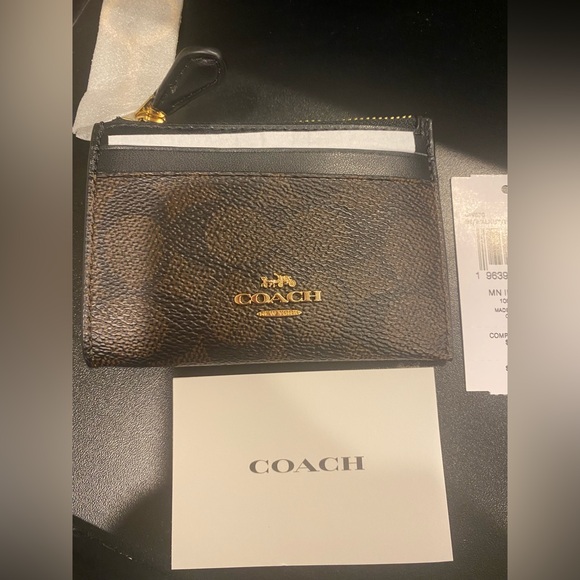Coach walnut/ black mini credit card holder keychain. NWT!! - Picture 2 of 3